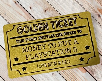 Personalised pvc golden ticket gift Voucher wallet card