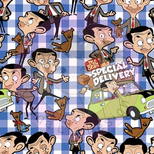 Bean cartoon blue plaid seamless fabric paper craft design file commercial use