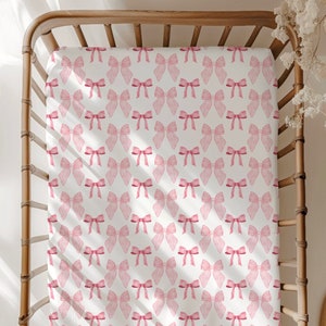Pink Bow Crib Sheet - Pink Nursery - Baby Shower Gift - Girly Girl - Coquette Room Decor - Ballerina - Nursery Decor - Ribbon - Bows - Baby