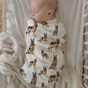 German Shepherd Baby Swaddle Blanket: Jersey Knit Dog Nursery Throw