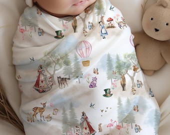 Alice in Wonderland Baby Swaddle Blanket: Whimsical Watercolor Nursery