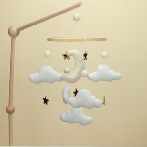 Dreamy Space Baby Crib Mobile with moon, cloud, and stars gender neutral baby shower gift minimalist magical astrology solar system image 3