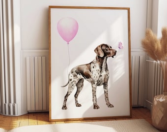 Baby Mädchen Wand Kunst - Deutscher Kurzhaar - Hunde-Kinderzimmer Wand Kunst - Welpen-Kinderzimmer - Kleines Mädchen - verspielt, rosa, lustig, Hundeliebhaber