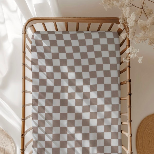 Brown Checkerboard Crib Sheet | Fitted Crib Sheet|  Hunting Lodge Crib sheet | Rural Chic | Baby Crib Sheet | Earth Tones |Neutral