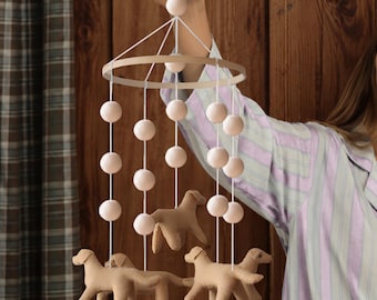 Golden Retriever Baby Mobile: Custom Colors, Felt Puppy Nursery Decor