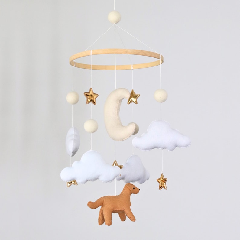 Dreamy Dog Baby Mobile Minimalistic Dog Mom Puppy Labrador Retriever Baby Shower Gift Nursery Decor Baby Girl Boy Moon image 2