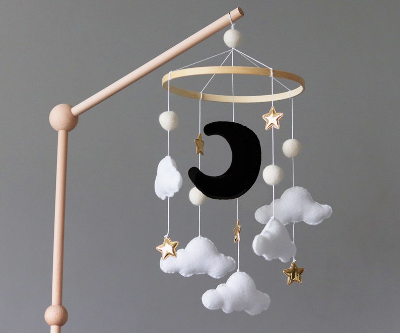 Dreamy Space Baby Crib Mobile with moon, cloud, and stars gender neutral baby shower gift minimalist magical astrology solar system image 9