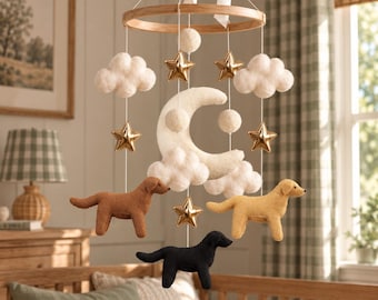 Dreamy Dog Baby Mobile: Felt Clouds, Moon & Handmade Pups