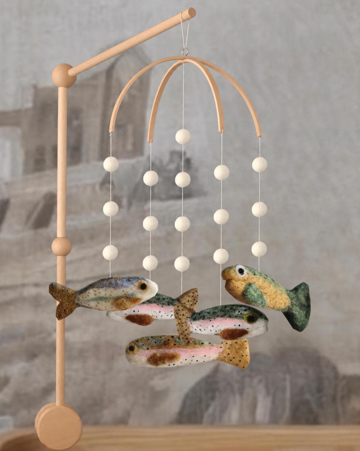 Needle Felted Trout Baby Mobile: Fishing . Lake Nursery . Lake