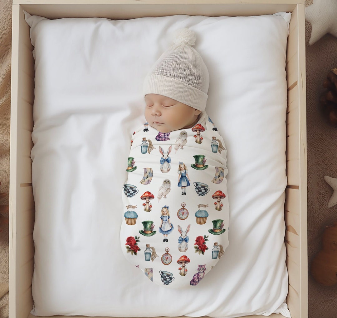 Alice in Wonderland Baby Swaddle Blanket, Baby Gift, Alice in