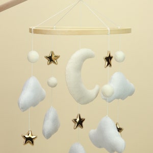 Dreamy Space Baby Crib Mobile with moon, cloud, and stars gender neutral baby shower gift minimalist magical astrology solar system image 4