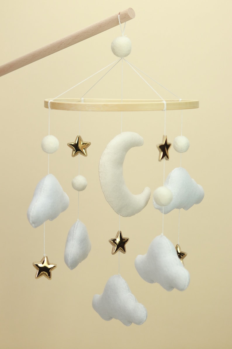 Dreamy Space Baby Crib Mobile with moon, cloud, and stars gender neutral baby shower gift minimalist magical astrology solar system image 4