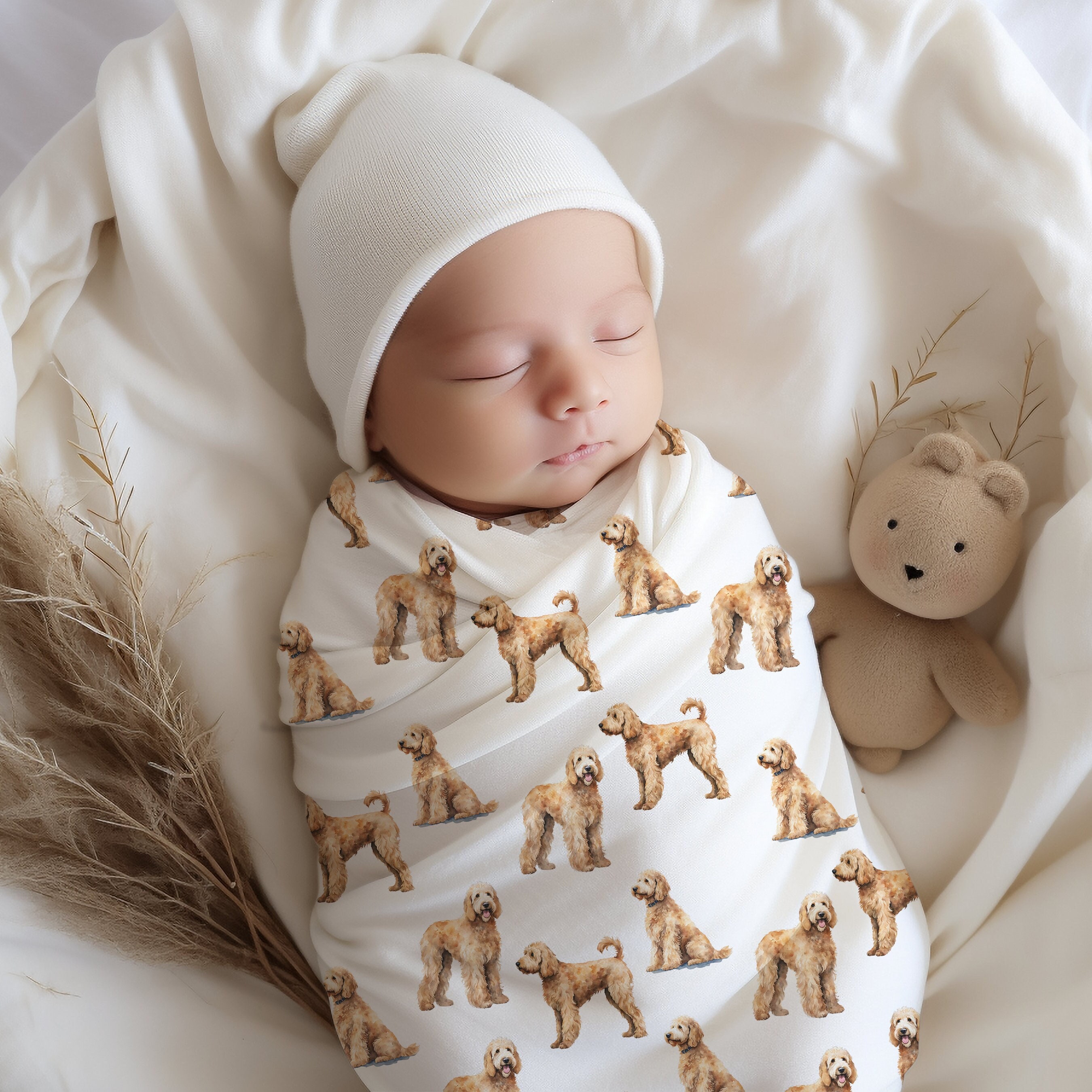 golden doodle Baby Swaddle Blanket, Baby Gift, Dog Nursery, Puppy Nursery, doodle Mom, poodle Mom,  Golden Doodle Baby, Baby Shower Gift