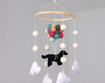 Up and Away- Dog Colorful Pastel Balloons Baby Crib Nursery Mobile, puppy mobile, Golden Retriever, puppy decor, dog decor, baby shower gift