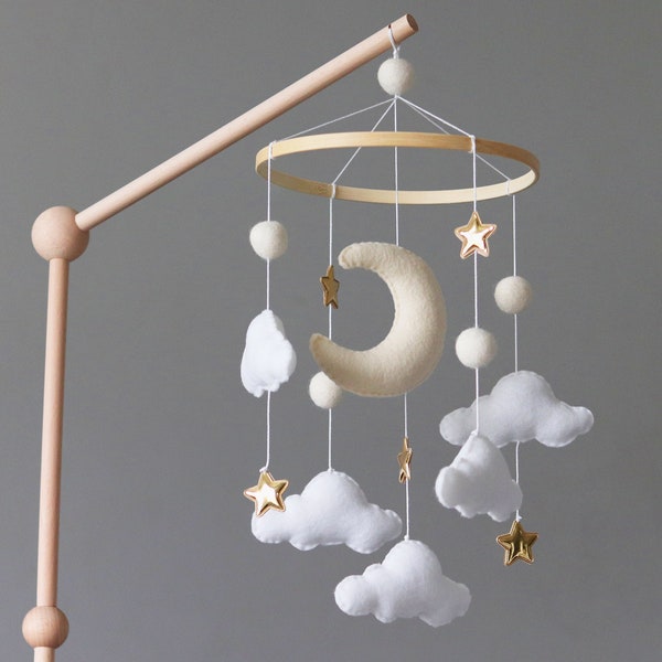 Dreamy Space Baby Crib Mobile with moon, cloud, and stars | gender neutral | baby shower gift | minimalist | magical astrology solar system