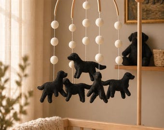 Custom Chocolate Labrador Baby Mobile: Handmade Felt Puppy Crib Mobile