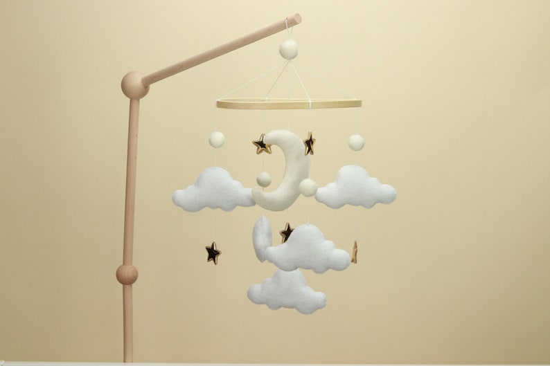 Dreamy Space Baby Crib Mobile with moon, cloud, and stars gender neutral baby shower gift minimalist magical astrology solar system image 3