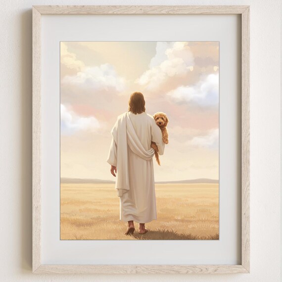 Jesus and Golden Doodle Art Print: Christian Dog Memorial (digital