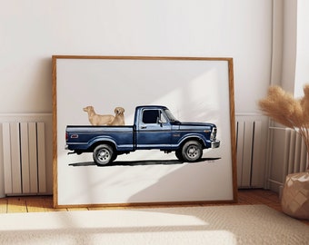 Golden Retriever Nursery Wall Art- baby boy- little boy - boys room- dog lover decor- nursery decor - truck art - off road- lake house