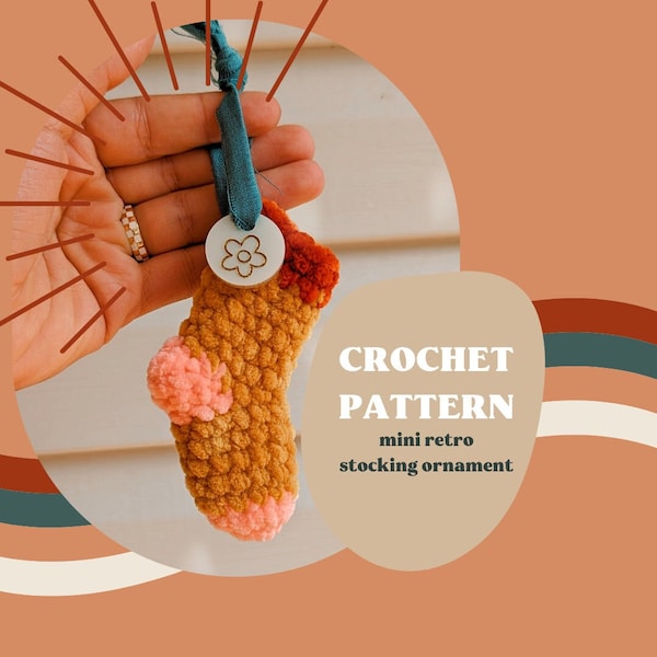 Mini Retro Stocking Ornament | Crochet Pattern | Crochet Christmas Pattern | Crochet Christmas Tag