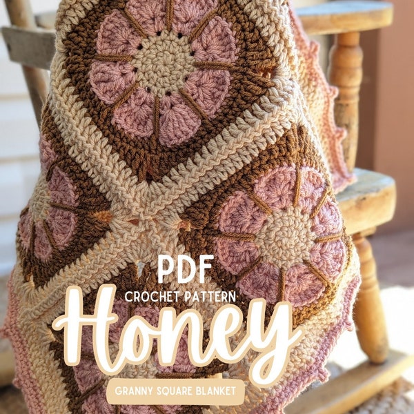Honey Granny Square Blanket Pattern | Crochet Pattern | Modern Granny Square Pattern | Honey Granny Square | PDF Download Only
