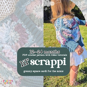 Haakpatroon Lil' Scrappi Cardi | Oma vierkant vest van 12-24 maanden | Video- en fototutorials | Alleen pdf-download