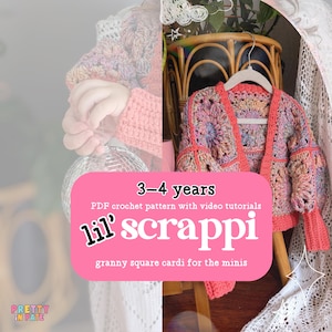 Haakpatroon Lil' Scrappi Cardi | Oma vierkant vest van 3-4 jaar | Video- en fototutorials | Alleen pdf-download