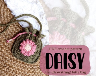 Daisy le modèle au crochet pour sac Bitty avec cordon de serrage | Patron de sac au crochet pour enfants | Téléchargement PDF uniquement | Ce n'est pas un produit fini