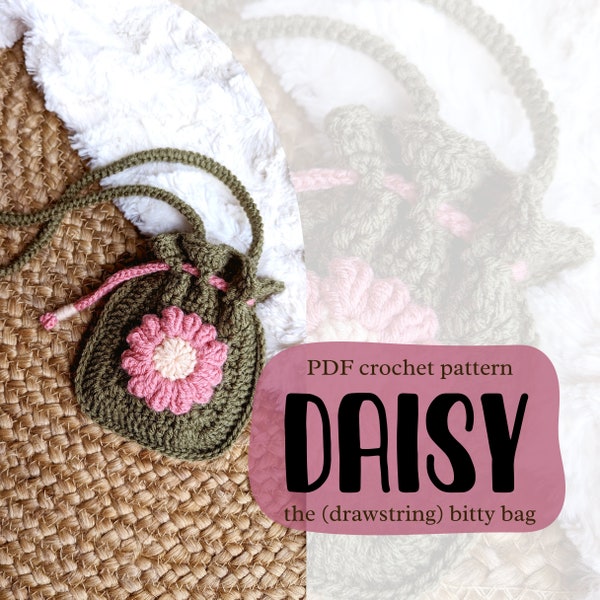 Daisy le modèle au crochet pour sac Bitty avec cordon de serrage | Patron de sac au crochet pour enfants | Téléchargement PDF uniquement | Ce n'est pas un produit fini