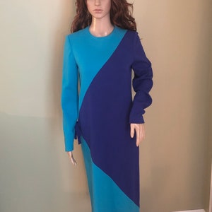 Vintage Castleberry 80s does 60s long sleeve geometric wool dress color block image 1
