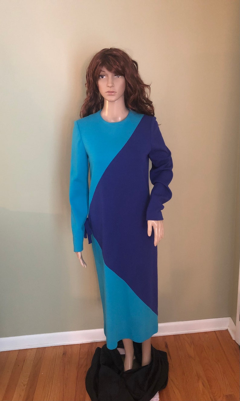 Vintage Castleberry 80s does 60s long sleeve geometric wool dress color block image 1