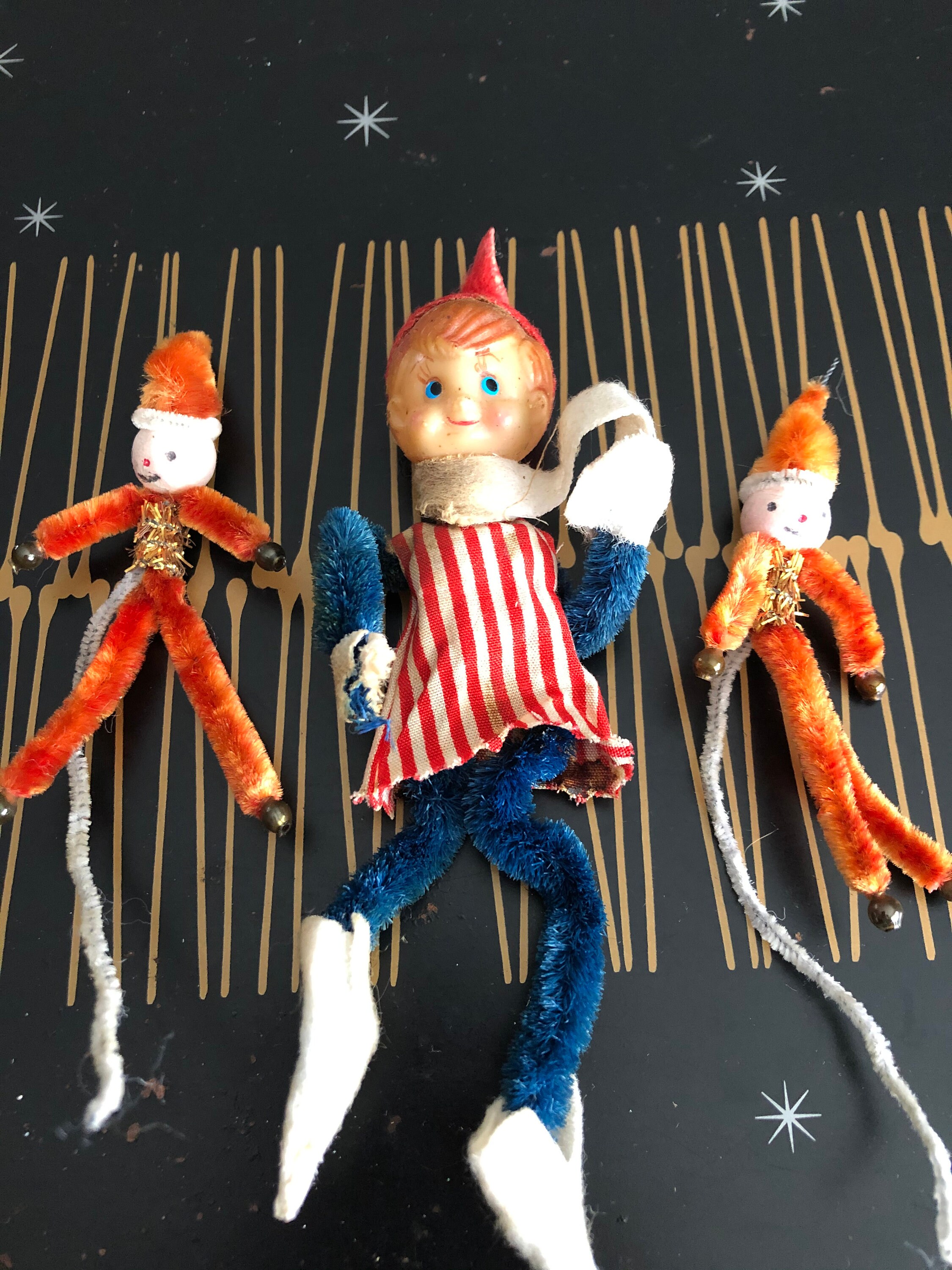 Vintage chenille pipe cleaner elves ornament and two gift ties Etsy