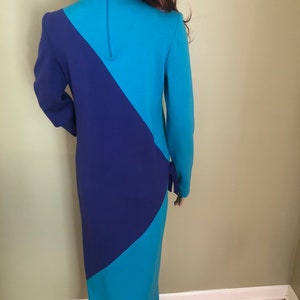 Vintage Castleberry 80s does 60s long sleeve geometric wool dress color block image 5