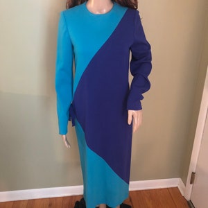 Vintage Castleberry 80s does 60s long sleeve geometric wool dress color block image 4