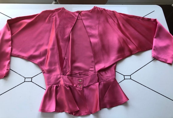 Vintage 80’s does 40’s peplum satin blouse with c… - image 8