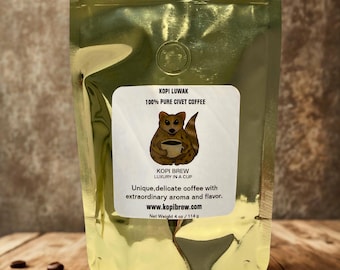 Café molido 100 % Kopi Luwak KopiBrew – 113 g, tueste exótico y poco común en lotes pequeños