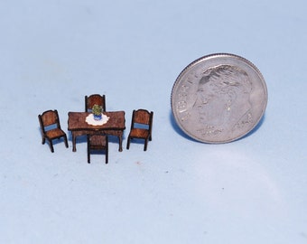 1:144 scale * 1/144th inch scale dollhouse miniature-Rectangular kitchen table with chairs