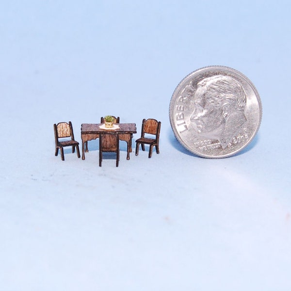 1:144 scale * 1/144th inch scale dollhouse miniature-Rectangular kitchen table with chairs