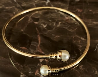 Perlenarmband, goldfarben, ungetragen, Vintage, leicht verstellbar, Nr. 300