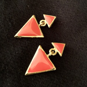 Triangle Enamel Gold Earrings NEVER Worn USA Made Top Quality Vintage Great Color! #406