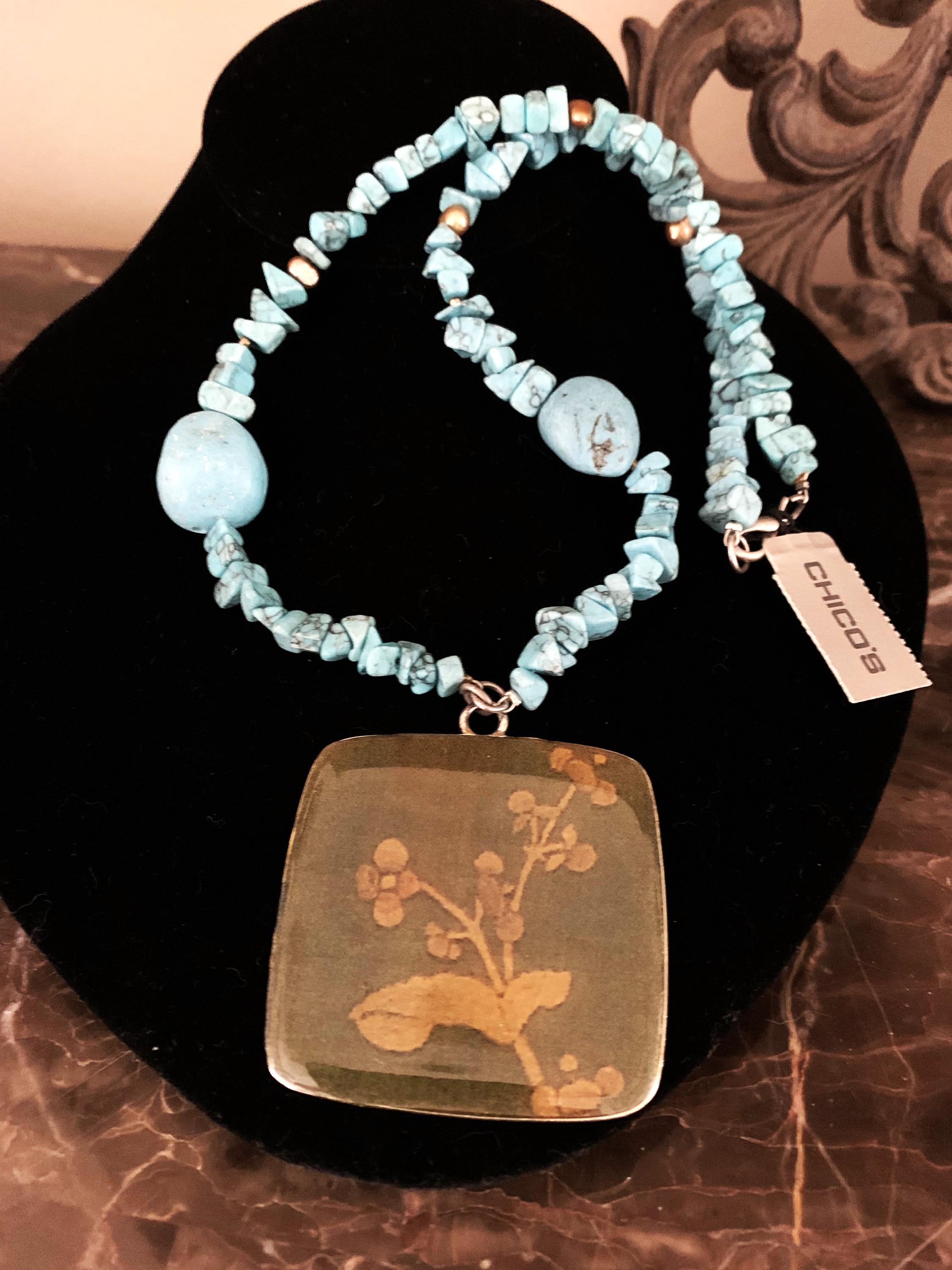 chico-deco♡ Vintage Chico's Turquoise Necklace W/ Pendant Wildflower Tagged 52