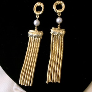 Pendientes perforados de perlas y cadenas de oro, NUNCA USADOS, Vintage #758