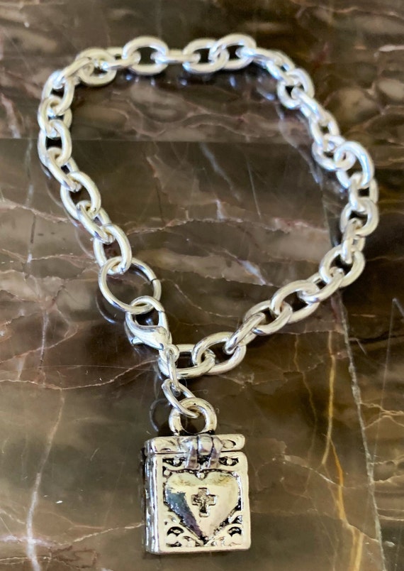 Silver STASH Box Container Charm Opens Bracelet V… - image 2