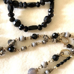 Vintage 3pc Set Black Grey Gold Bead Necklaces and Earrings NEVER WORN #490