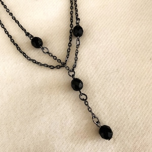 CLEARANCE Black Bead Double Chain Necklace NEVER WORN True Vintage Versatile Strong Clasp #385