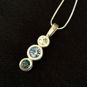 Silver and Shades of Blue Pendant on Snake Chain NEVER WORN Quality Vintage Jewelry Must See! #386