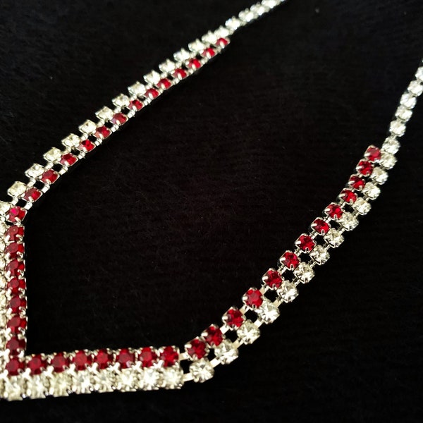 Ruby Red Crystal Vintage 18" Necklace Classy NEVER Worn Black Tie Bridesmaid Wedding Prom Party #203