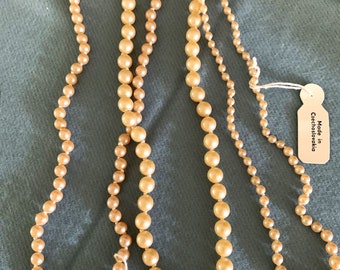 Czech Pearls NEVER WORN VINTAGE Lot of 3 Different Strands Crystal Embellished Clasp Knotted 18" long Peach Undertones #521