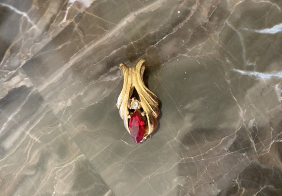 Ruby Red Pendant with Clear Crystal Accent NEVER … - image 4