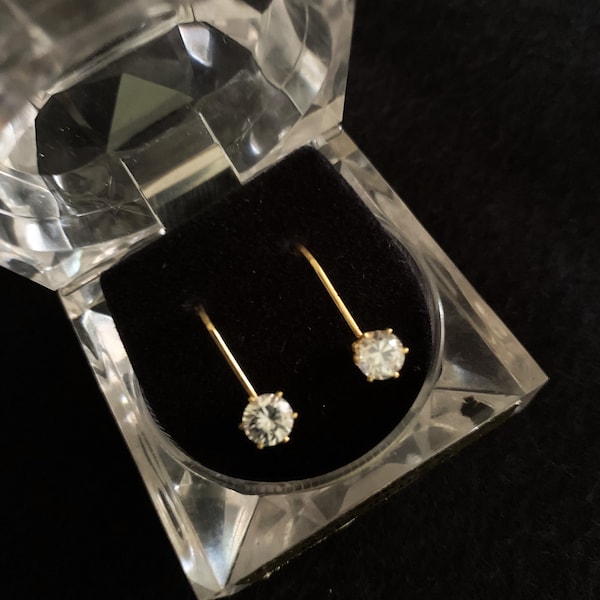 CZ Earrings Gold Leverback Pierced Boxed Gift Vintage NEVER Worn Made in USA #E401